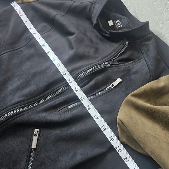 ⭐️Kut from the Kloth Black Olive Green Faux Suede Moto Jacket Sz M - Picture 5 of 7